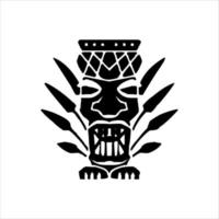 silhouet van tiki afgod icoon. gemakkelijk illustratie van een tiki afgod icoon voor web ontwerp geïsoleerd Aan een wit achtergrond, tiki tribal houten masker, tropisch exotisch fabriek en bamboe bord. traditioneel Hawaii vector