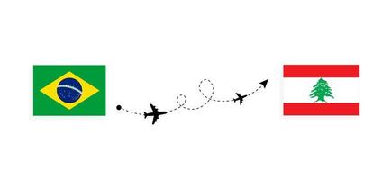 vlucht en reis van Brazilië naar Libanon per reisconcept voor passagiersvliegtuigen vector