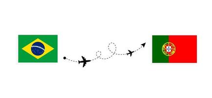 vlucht en reis van Brazilië naar Portugal met het reisconcept van het passagiersvliegtuig vector