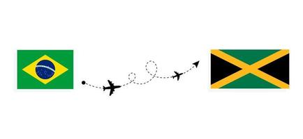 vlucht en reizen van Brazilië naar Jamaica door passagier vliegtuig reizen concept vector