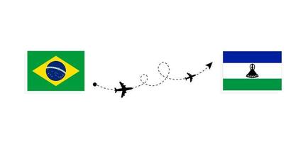 vlucht en reizen van Brazilië naar Lesotho door passagier vliegtuig reizen concept vector