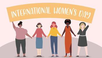 Internationale vrouwen dag banier met Dames met verschillend gezichten vector