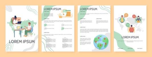 Internationale team vlak vector brochure sjabloon. afgelegen medewerkers boekje, brochure afdrukbare vlak kleur ontwerpen. bewerkbare tijdschrift bladzijde, rapporten uitrusting met tekst ruimte