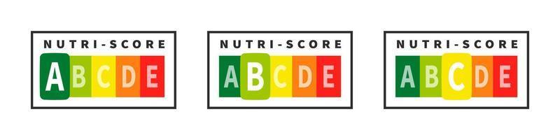 Gezondheid zorg voeding indicator. nutri-score pictogrammen. nutri-score stickers. vector illustratie