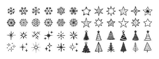 pictogrammen van de sneeuwvlok boom en sterren. gemakkelijk Kerstmis pictogrammen. Kerstmis tekens. vector pictogrammen