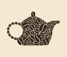 theepot verzameld van koffie granen. een vector illustratie