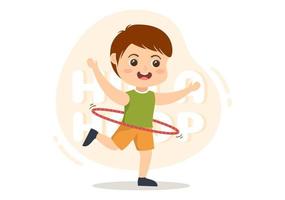 hula hoepel illustratie met kinderen oefenen spelen hula hoepels en geschiktheid opleiding in sport- werkzaamheid vlak tekenfilm hand- getrokken Sjablonen vector