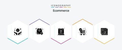 ecommerce 25 glyph icoon pak inclusief controleren. winkelen. Verzenden. OK. pakket vector