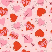 groovy hippie Valentijnsdag dag naadloos patroon. modieus romantisch achtergrond met harten in retro tekenfilm stijl van de jaren 70 jaren 80. Valentijnsdag dag vakantie backdrop structuur voor afdrukken Aan textiel. vector