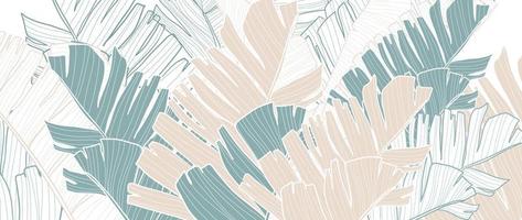 botanisch gebladerte lijn kunst achtergrond vector illustratie. tropisch banaan palm bladeren tekening contour patroon achtergrond. ontwerp voor behang, huis decor, verpakking, afdrukken, poster, omslag, spandoek.