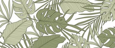 botanisch gebladerte lijn kunst achtergrond vector illustratie. tropisch monster, palm bladeren tekening contour patroon achtergrond. ontwerp voor behang, huis decor, verpakking, afdrukken, poster, omslag, spandoek.