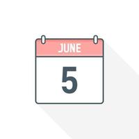 5e juni kalender icoon. juni 5 kalender datum maand icoon vector illustrator