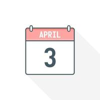 3e april kalender icoon. april 3 kalender datum maand icoon vector illustrator