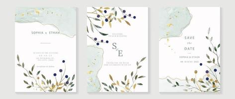 luxe bruiloft uitnodiging kaart achtergrond met gouden structuur lijn kunst sjabloon. waterverf bloem en botanisch blad Afdeling achtergrond. ontwerp illustratie voor bruiloft en vip Hoes sjabloon, spandoek. vector