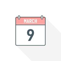 9e maart kalender icoon. maart 9 kalender datum maand icoon vector illustrator