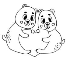 paar- van liefde teddy bears met groot hart. vector illustratie in tekening stijl. schets tekening voor ontwerp, decor, valentijnsdag kaarten, afdrukken.