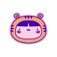 schattig kind in tijger kostuum, illustratie voor t-shirt, sticker, of kleding handelswaar. met modern knal en kawaii stijl. vector