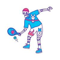 hype schedel karakter spelen padel sport tekening kunst, illustratie voor t-shirt, sticker, of kleding handelswaar. met modern knal stijl. vector