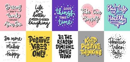 reeks van 10 motiverende posters met hand- getrokken belettering ontwerp element voor muur kunst, decoratie, t-shirt afdrukken. inspirerend citaat, handgeschreven typografie positief zomer slogan. vector