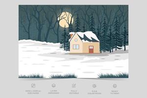 horizon natuur tafereel platteland met Woud meer kant visie. berg groen vallei tafereel. winter seizoen toneel- visie. dorp Aan rivier, berg winter natuur landschap vector illustratie.