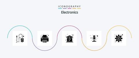 elektronica glyph 5 icoon pak inclusief . versnelling. huis. energie. microfoon vector