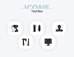 gereedschap glyph icoon pak 5 icoon ontwerp. manometer. potlood. planning. meten. gereedschap vector