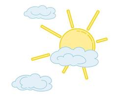 illustratie van de zon met wolken, bewolkt het weer, gedeeltelijk bewolkt vector