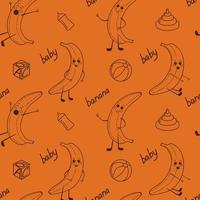 schattig kawaii bananen vector naadloos patroon Aan oranje achtergrond. vector contouren tekenfilm baby banaan herhaling achtergrond. perfect voor textiel afdrukken, kinderen ontwerp, decor.