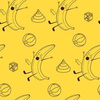 schattig kawaii huilen baby bananen vector naadloos patroon Aan een geel achtergrond. vector contouren tekenfilm baby banaan herhaling achtergrond. perfect voor textiel afdrukken, kinderen ontwerp, decor.