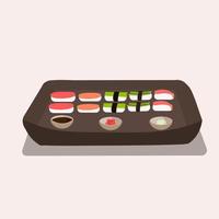 Japans nationaal sushi keuken met soja saus gember en kruiderij met eetstokjes vector