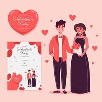 ontwerp kaart uitnodiging bruiloft evenement Valentijnsdag dag met jong paar illustratie vector