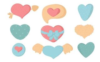 liefde symbolen. tekening harten, hand- getrokken liefde hart verzameling. tekenfilm vlak elementen voor Valentijnsdag dag. vector