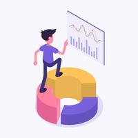 bedrijf statistieken. een Mens gaat Aan een schema en doet financieel analyse vector