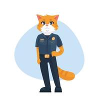 tekenfilm kat politieagent in uniform. vector