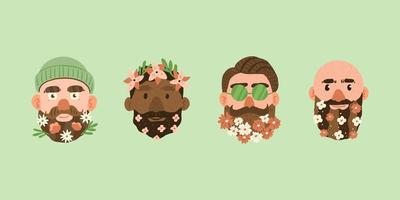 mannen met bloemen in zijn baard. vector