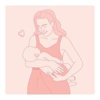 moeder en baby lijn illustratie. Internationale moeder dag. vector
