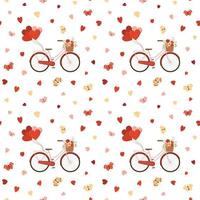 romantisch Valentijn dag fiets met ballonnen, bloemen, harten, en vlinders. geïsoleerd Aan wit achtergrond. vector illustratie. valentijnsdag dag retro fiets