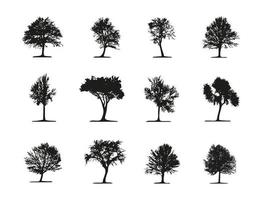 reeks van 12 bladverliezend bomen silhouetten vector