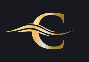 brief c logo ontwerp. c logotype met water Golf concept vector