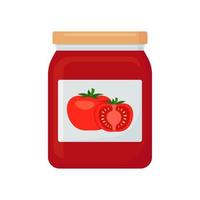 tomaat sap in glas kan, tomaat pasta. fles met beschermen, inblikken. vector illustratie