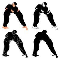 silhouetten judoka, judoka, vechter in een duel, gevecht, judo sport, krijgshaftig kunst, sport silhouetten pak vector