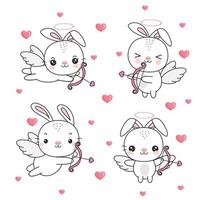 vliegend bunnny Cupido met boog en pijl. vector illustratie