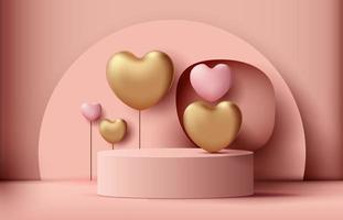 roze podium Scherm achtergrond producten voor Valentijn dag in liefde platform. staan naar tonen kunstmatig met ambacht stijl. symbolen van liefde voor gelukkig. vector ontwerp.