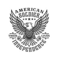 etiket monochroom van Amerikaans soldaat met adelaar in wijnoogst ontwerp vector