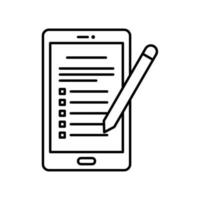 online digitaal Notitie icoon gebruik makend van smartphone met pen of stylus vector