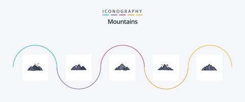 bergen lijn gevulde vlak 5 icoon pak inclusief heuvel. berg. berg. boom. heuvel vector