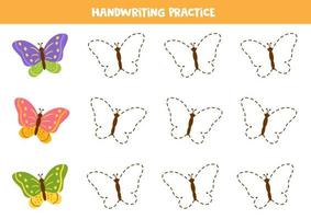 traceren lijnen voor kinderen. schattig vlinders. schrijven oefening. vector