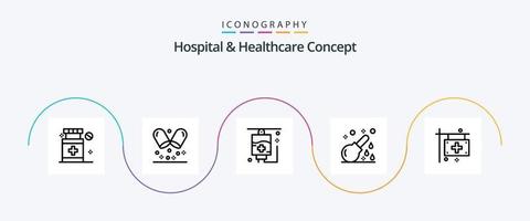 ziekenhuis en gezondheidszorg concept lijn 5 icoon pak inclusief . zorg. ziekenhuis vector