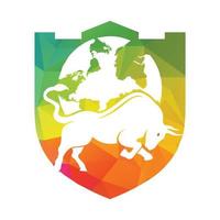 wereldbol stier vector logo icoon ontwerp. woord en stier logo ontwerp icoon vector.