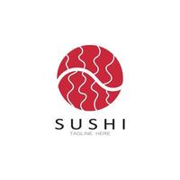 sushi logo template.vector pictogram stijl illustratie bar of winkel, sushi, zalm roll, sushi en broodjes met eetstokje bar of restaurant vector logo sjabloon